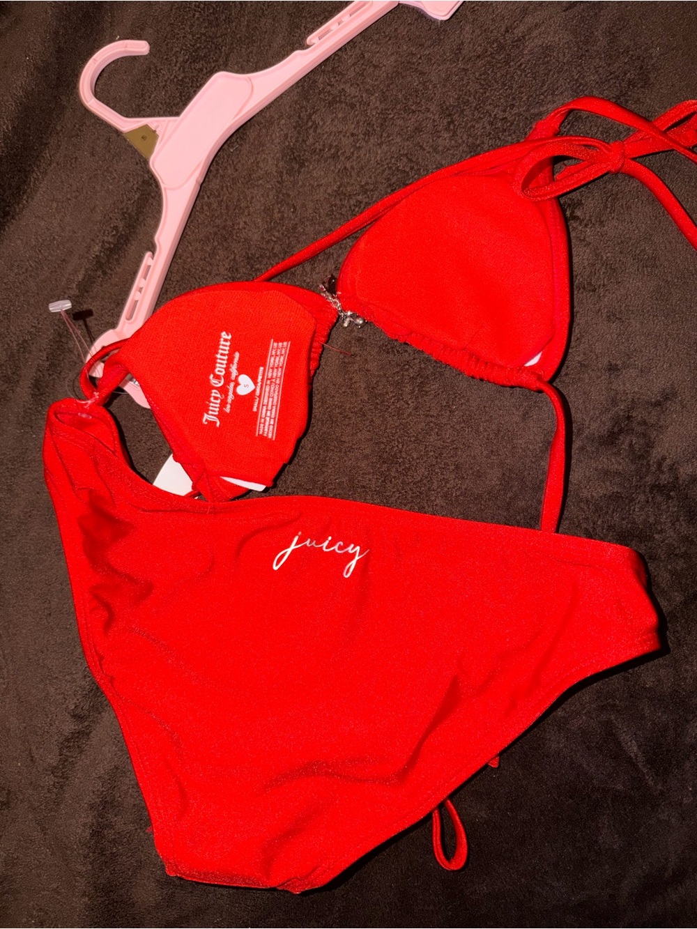SMALL Juicy Couture Bright Red Rhinestone Bikini with Heart Detail - Picture 4 of 5
